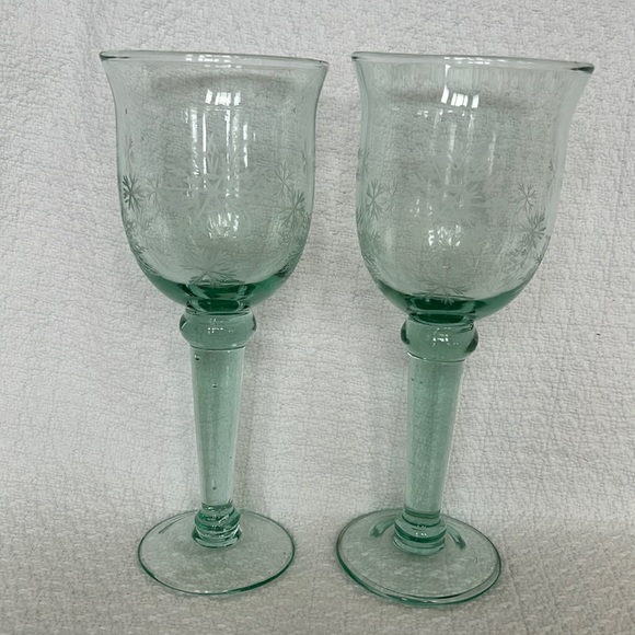 Unique Vintage Dining Vintage Hand Blown Green Tinted Wine Glasses